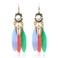 Bohemian Summer Beads Wedding Earrings For Women Retro Ethnic Tassel Long Feather Earrings